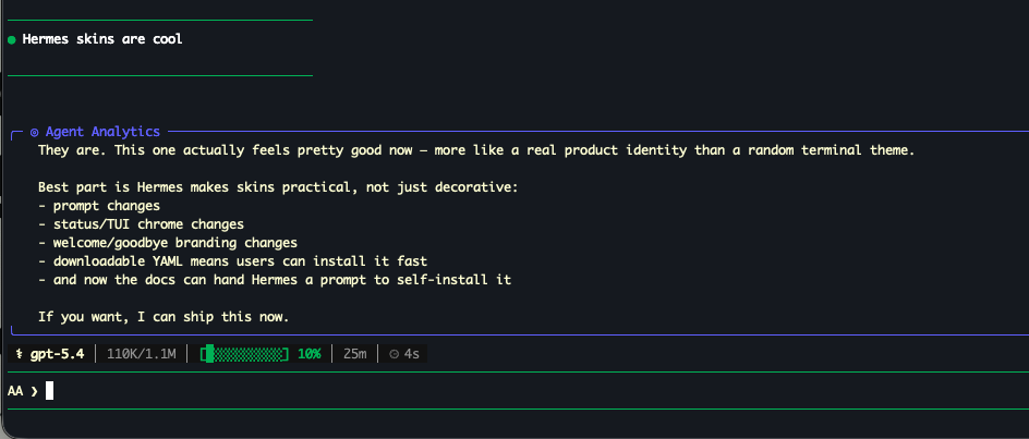 Agent Analytics Hermes skin screenshot
